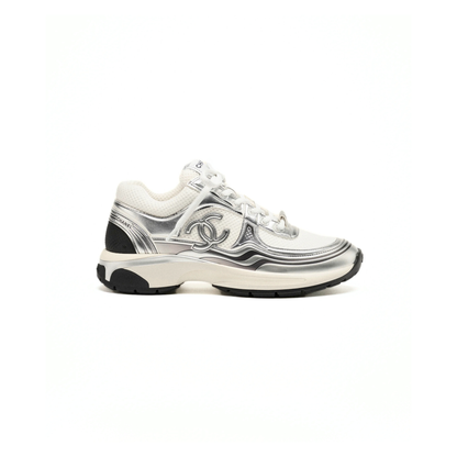 Chanel Silver & White Runner Sneakers — Clearance(Clearance)