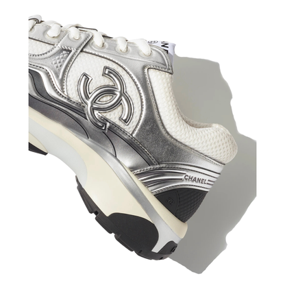 Chanel Silver & White Runner Sneakers — Clearance(Clearance)