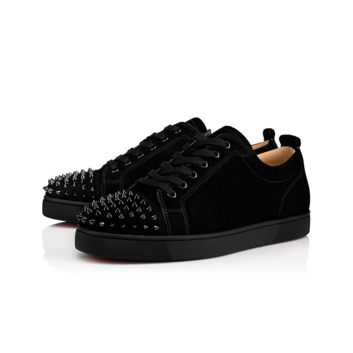 Christian Louboutin Louis Junior Spikes Low-Top Sneaker — Black Suede(Clearance)