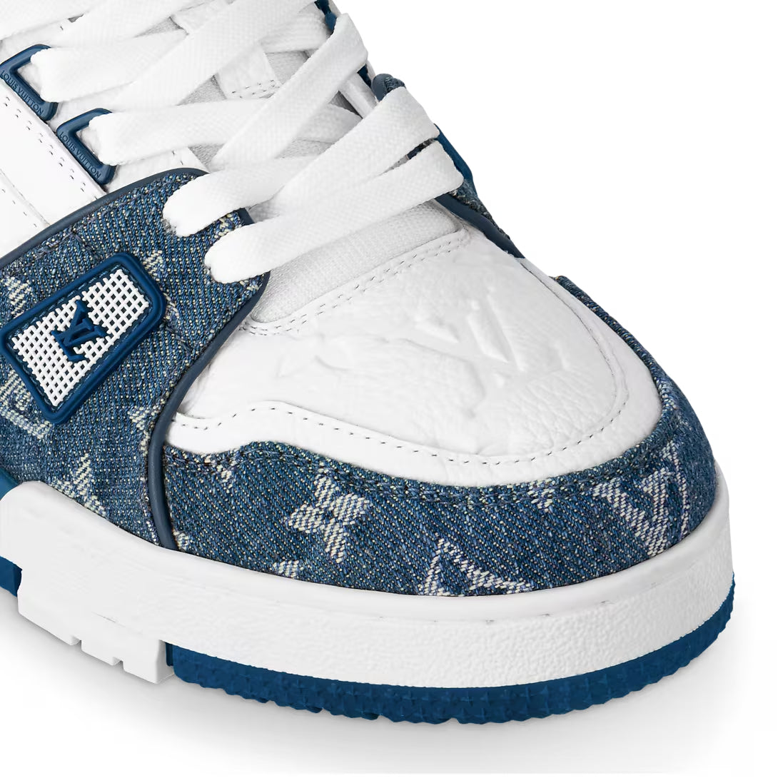 Louis Vuitton LV Trainer Sneaker White Blue Monogram Denim (Clearance)