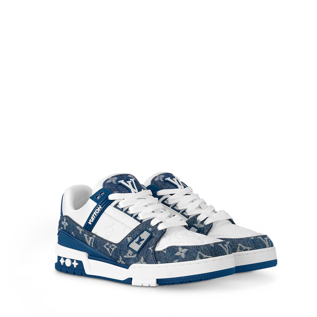 Louis Vuitton LV Trainer Sneaker White Blue Monogram Denim (Clearance)